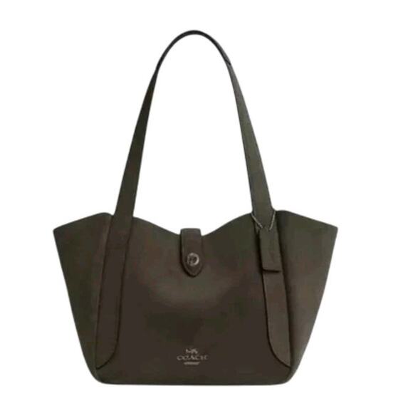 NWT COACH Hadley SUEDE Army Green Olive/ Gunmetal Leather Turnlock Tote Shoulder - Picture 2 of 6